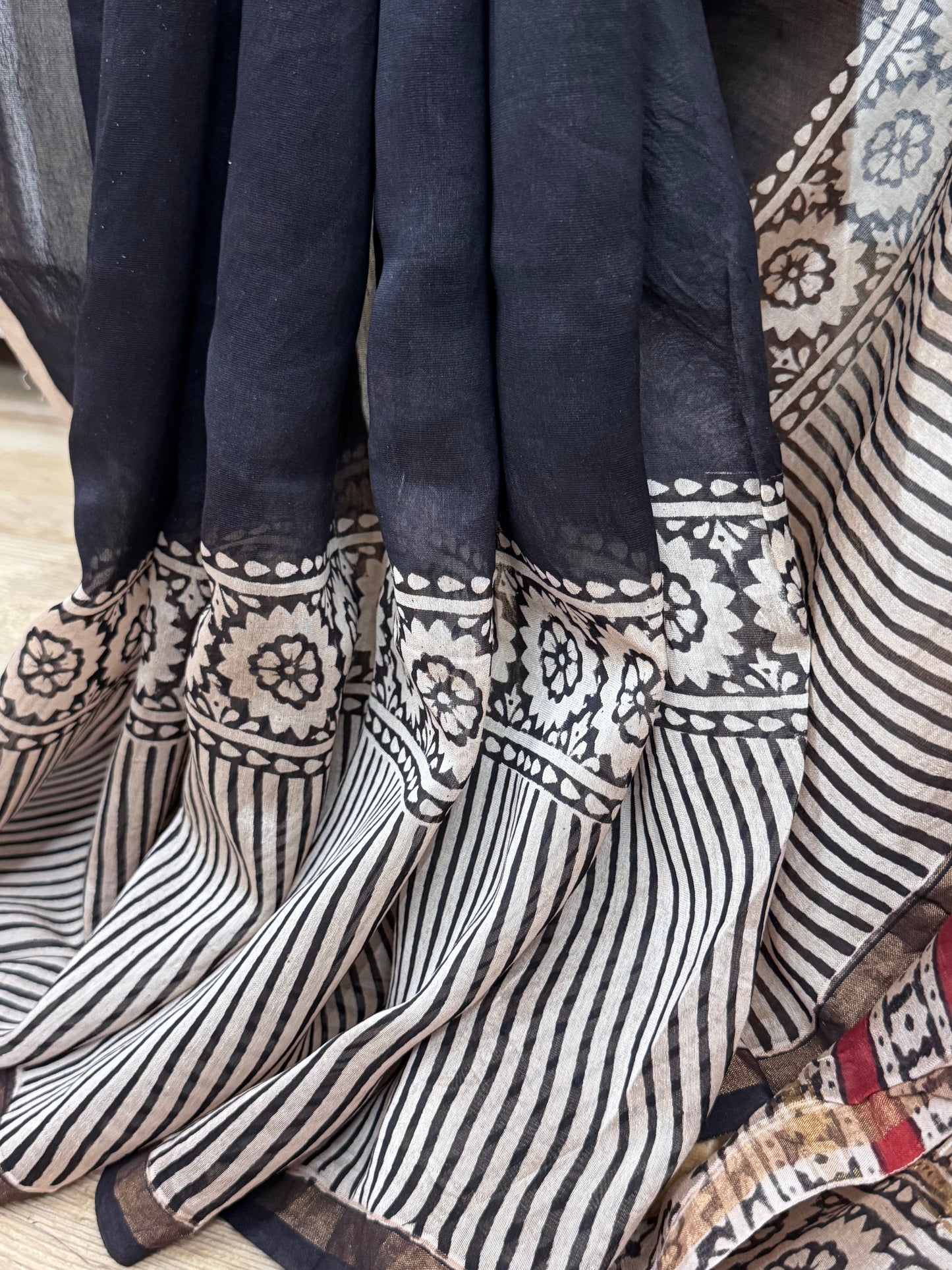 RAATRANI : HAND BLOCK PRINTED CHANDERI SILK COTTON SAREE