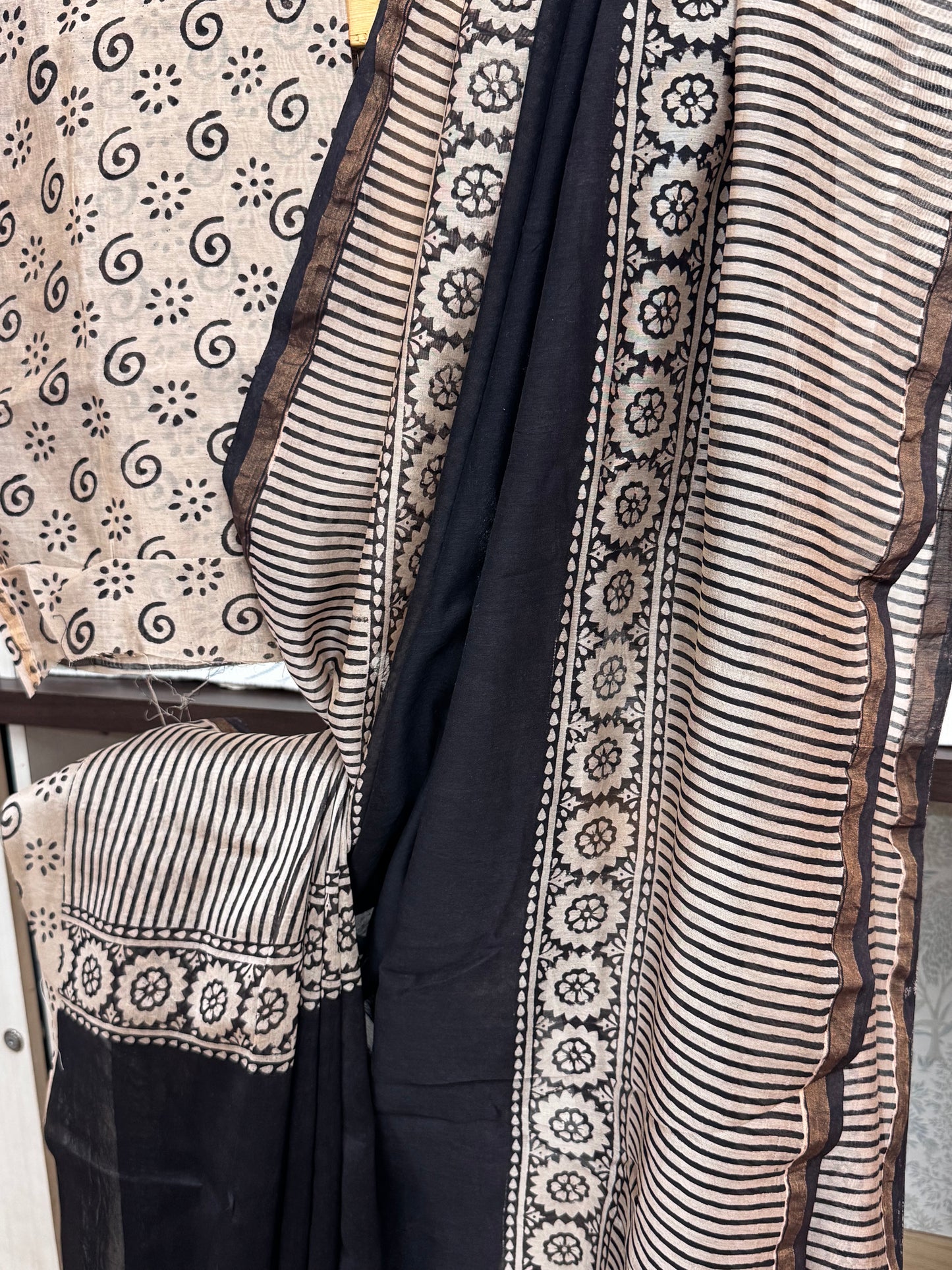 RAATRANI : HAND BLOCK PRINTED CHANDERI SILK COTTON SAREE