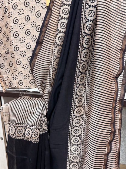 RAATRANI : HAND BLOCK PRINTED CHANDERI SILK COTTON SAREE