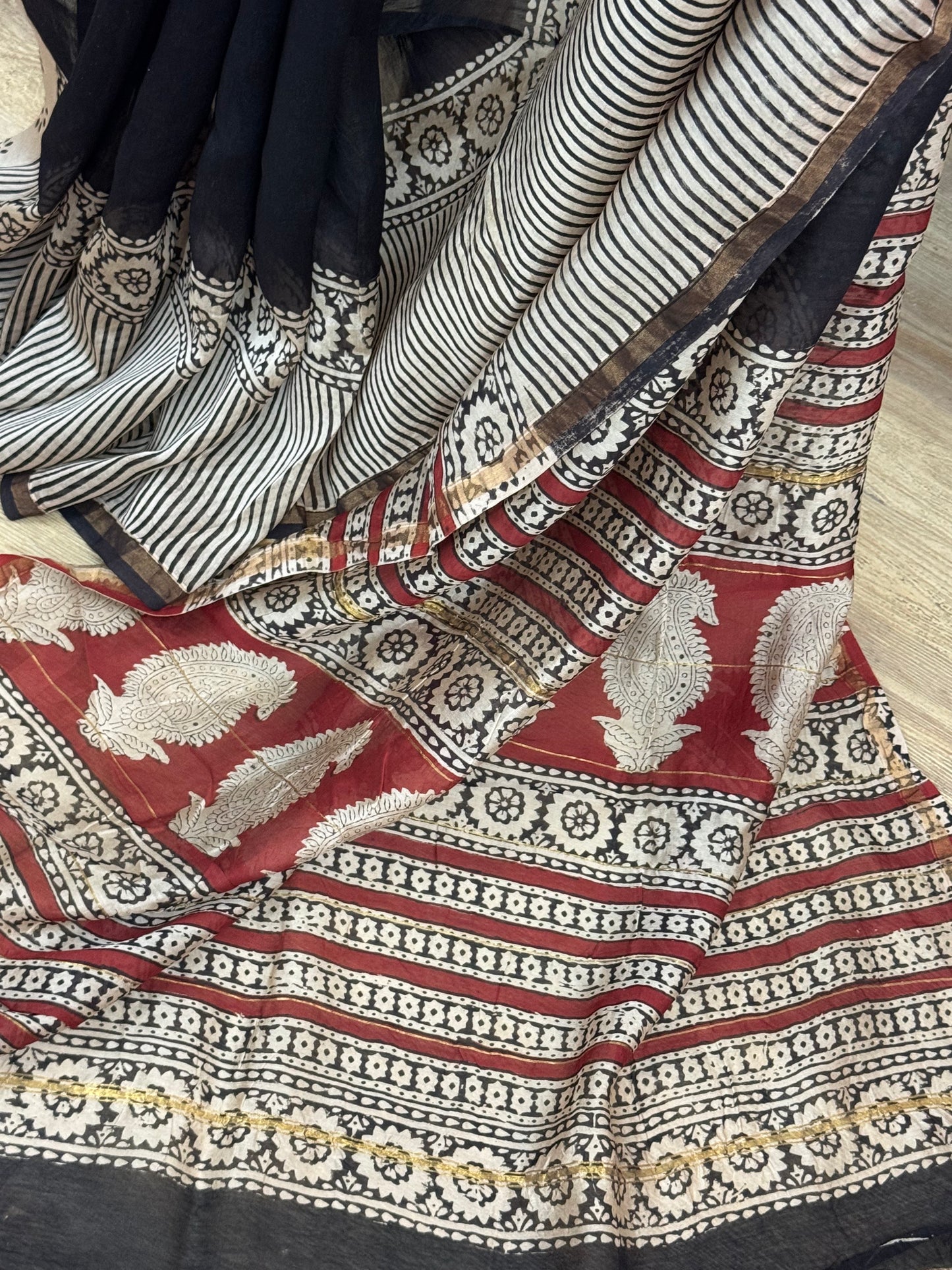 RAATRANI : HAND BLOCK PRINTED CHANDERI SILK COTTON SAREE