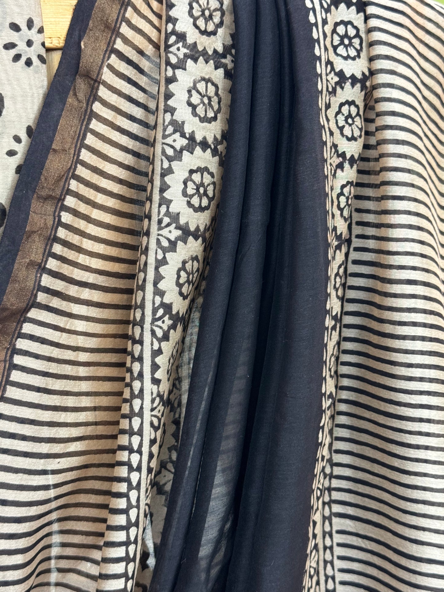 RAATRANI : HAND BLOCK PRINTED CHANDERI SILK COTTON SAREE