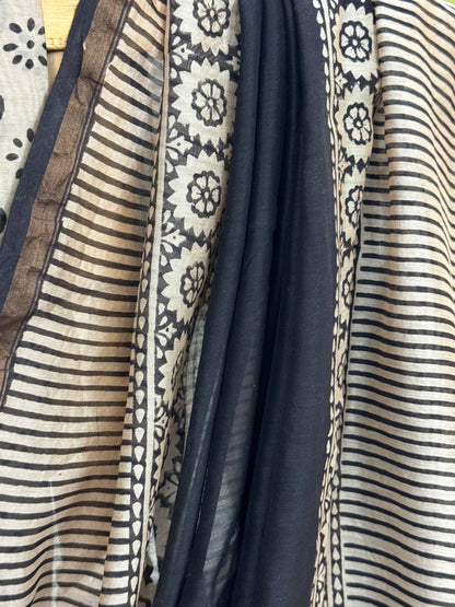 RAATRANI : HAND BLOCK PRINTED CHANDERI SILK COTTON SAREE