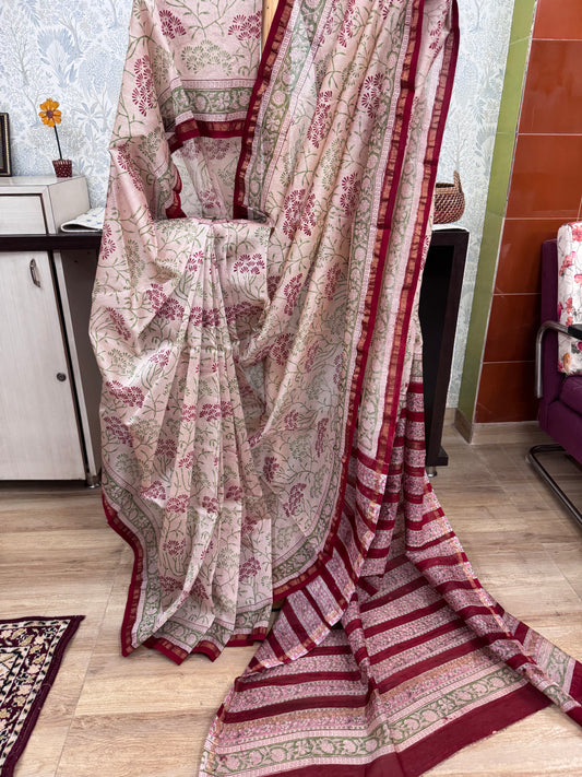LAALEE : HAND BLOCK PRINTED CHANDERI SILK COTTON SAREE