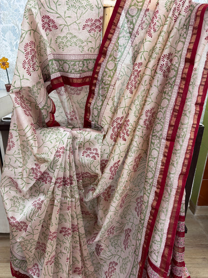 LAALEE : HAND BLOCK PRINTED CHANDERI SILK COTTON SAREE