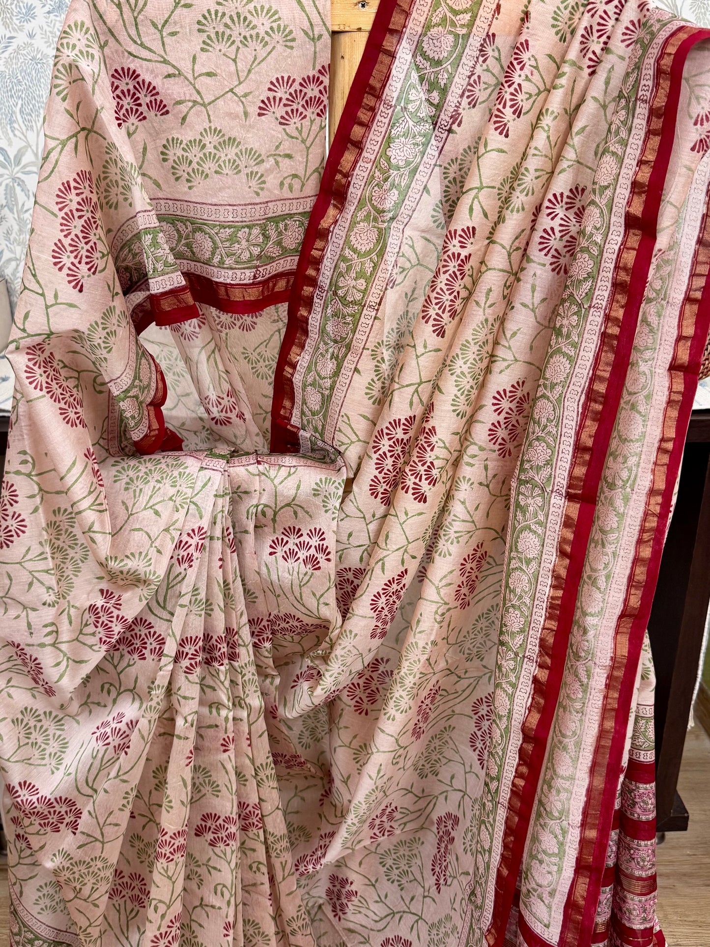 LAALEE : HAND BLOCK PRINTED CHANDERI SILK COTTON SAREE