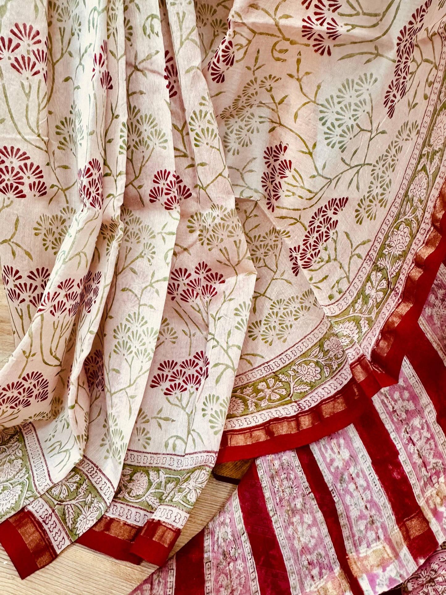 LAALEE : HAND BLOCK PRINTED CHANDERI SILK COTTON SAREE