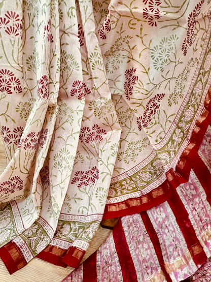 LAALEE : HAND BLOCK PRINTED CHANDERI SILK COTTON SAREE