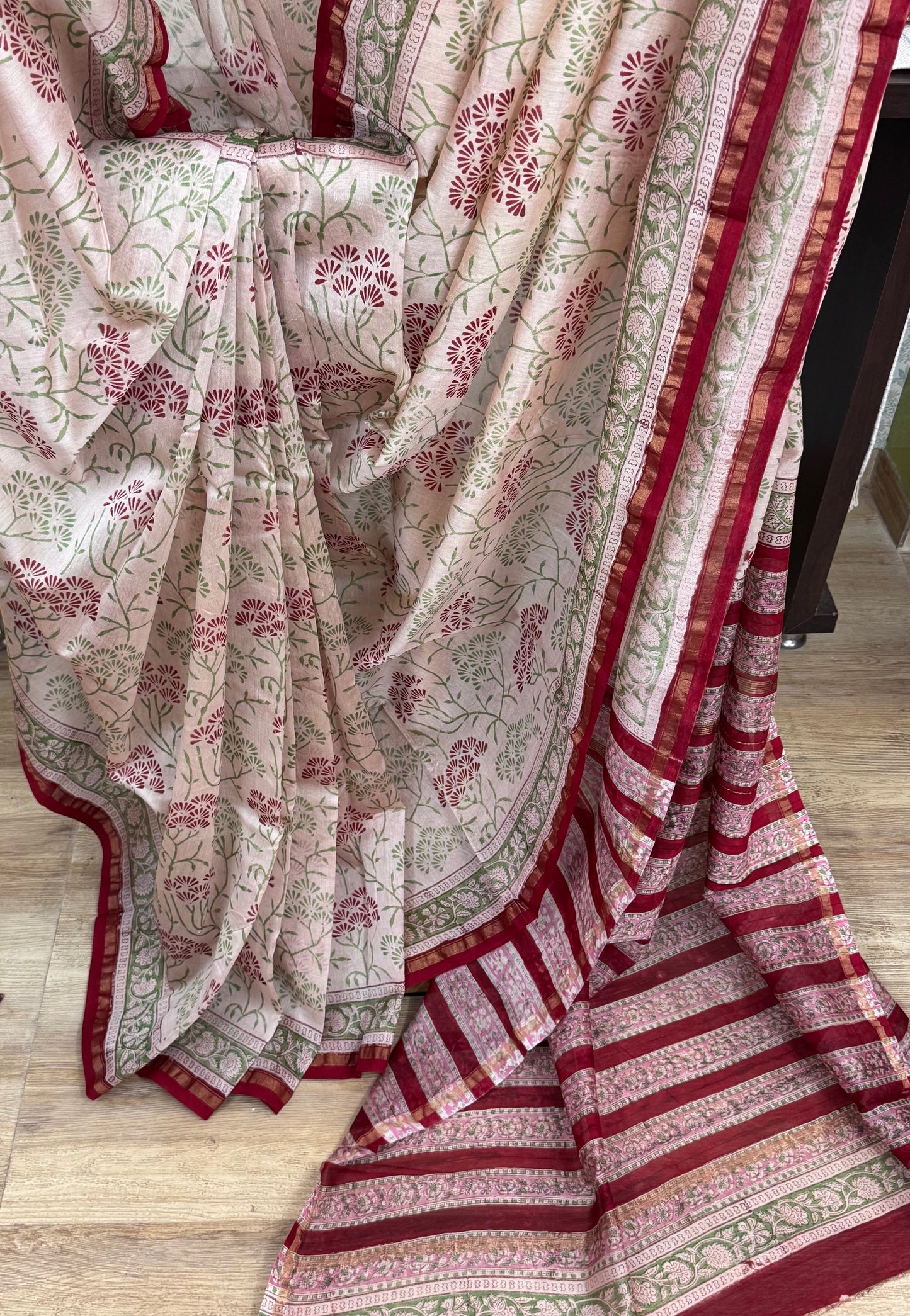 LAALEE : HAND BLOCK PRINTED CHANDERI SILK COTTON SAREE