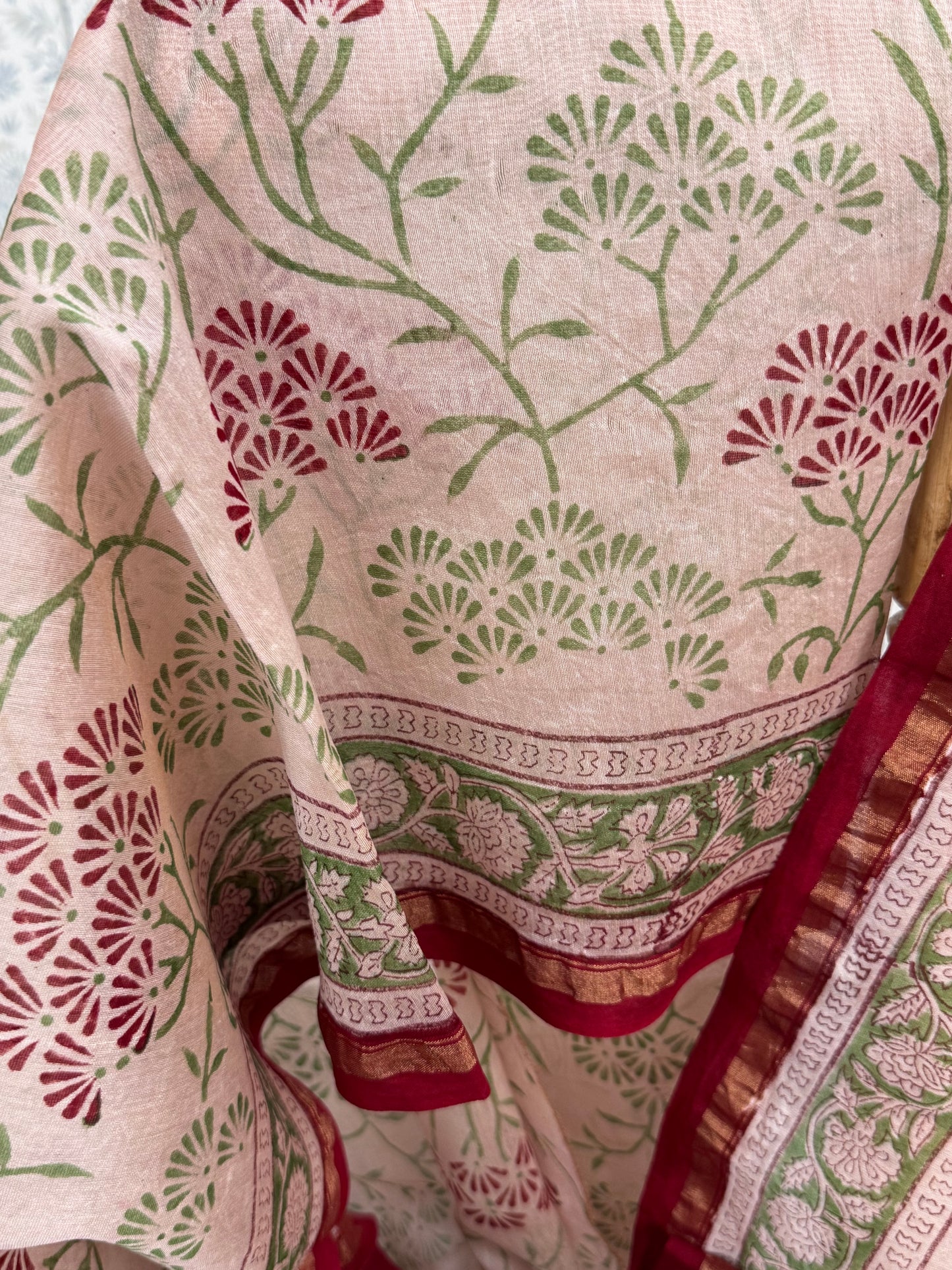 LAALEE : HAND BLOCK PRINTED CHANDERI SILK COTTON SAREE