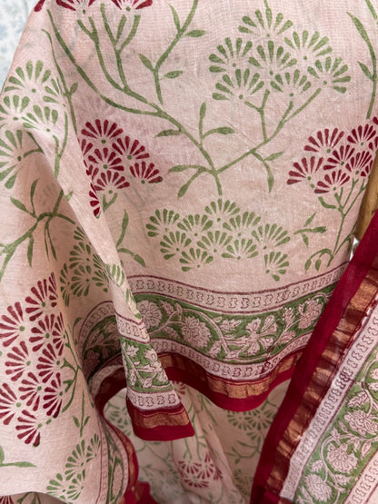 LAALEE : HAND BLOCK PRINTED CHANDERI SILK COTTON SAREE