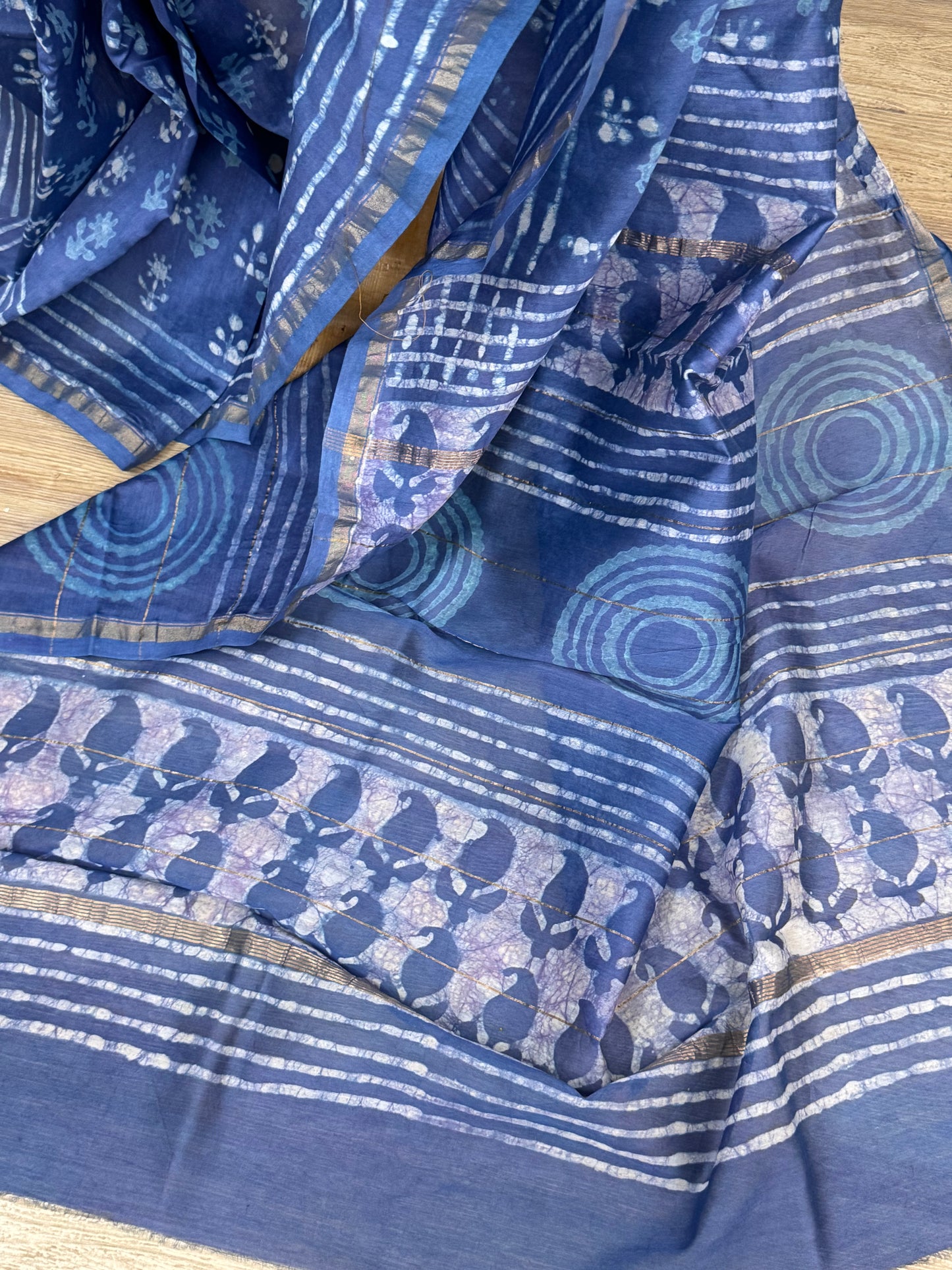 NEELKANTI : HAND BLOCK PRINTED CHANDERI SILK COTTON SAREE