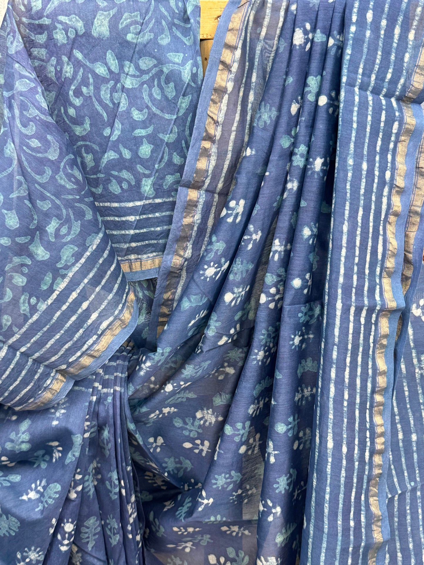 NEELKANTI : HAND BLOCK PRINTED CHANDERI SILK COTTON SAREE