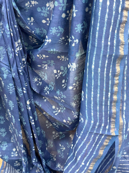 NEELKANTI : HAND BLOCK PRINTED CHANDERI SILK COTTON SAREE