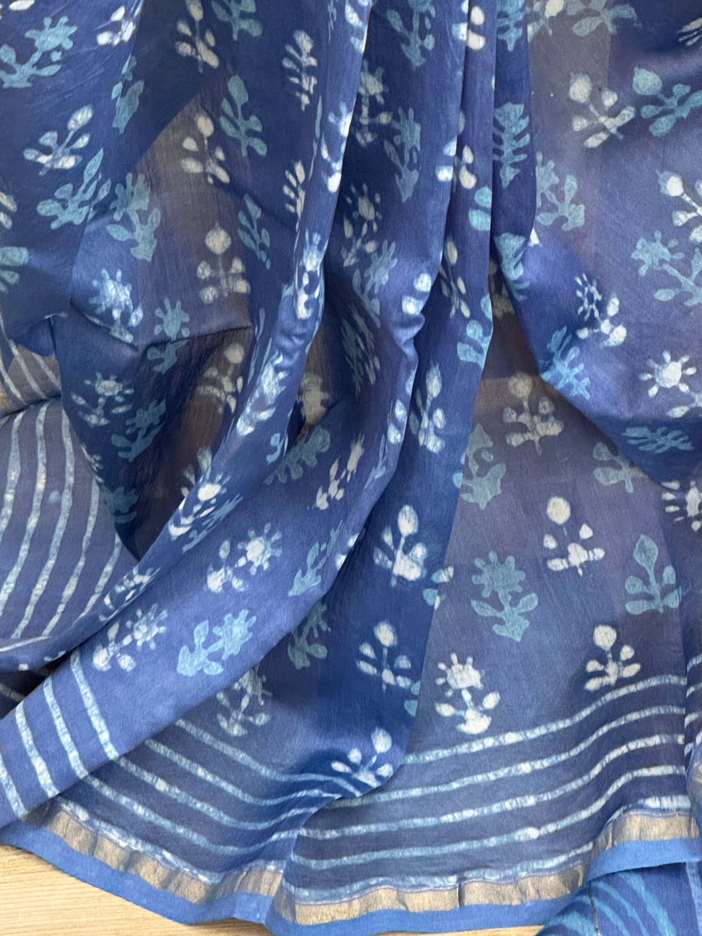 NEELKANTI : HAND BLOCK PRINTED CHANDERI SILK COTTON SAREE
