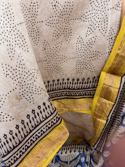 NILIMA : HAND BLOCK PRINTED MAHESHWARI SILK COTTON SAREE