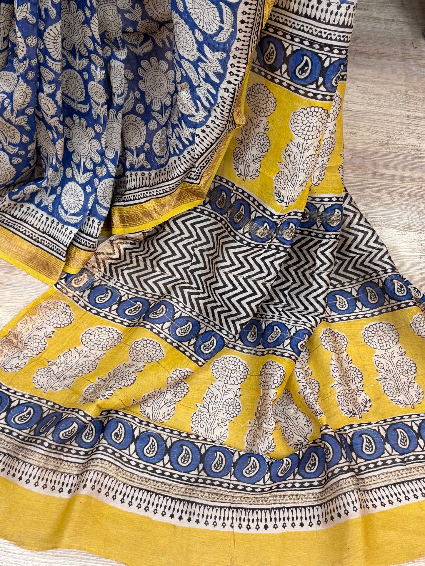 NILIMA : HAND BLOCK PRINTED MAHESHWARI SILK COTTON SAREE