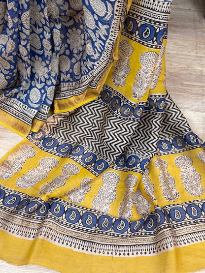 NILIMA : HAND BLOCK PRINTED MAHESHWARI SILK COTTON SAREE