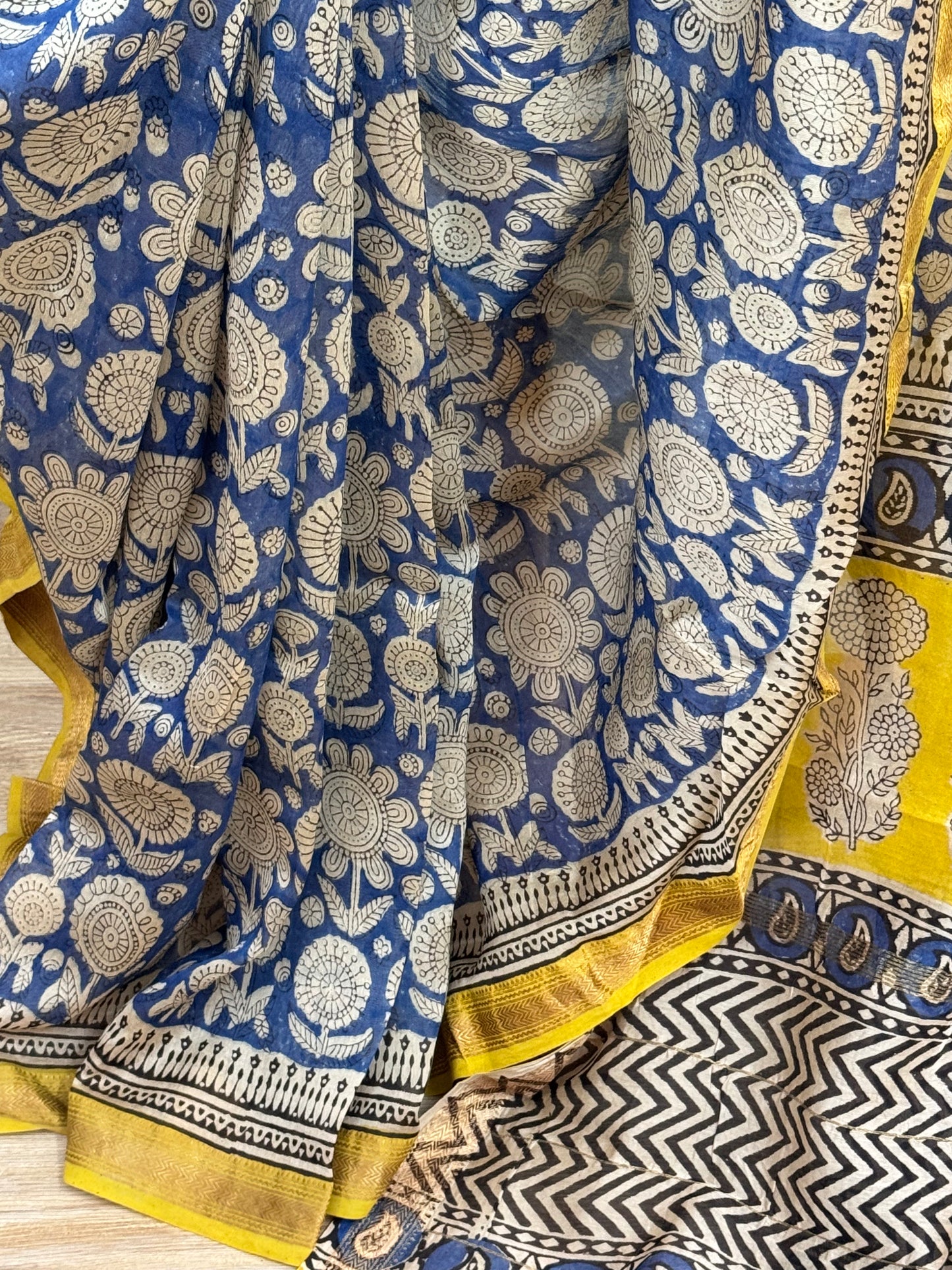 NILIMA : HAND BLOCK PRINTED MAHESHWARI SILK COTTON SAREE