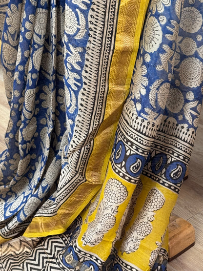NILIMA : HAND BLOCK PRINTED MAHESHWARI SILK COTTON SAREE