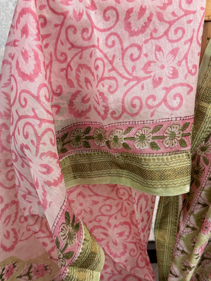 HARITHA : HAND BLOCK PRINTED MAHESHWARI SILK COTTON SAREE