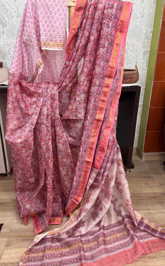 RUKMINI : HAND BLOCK PRINTED MAHESHWARI SILK COTTON SAREE