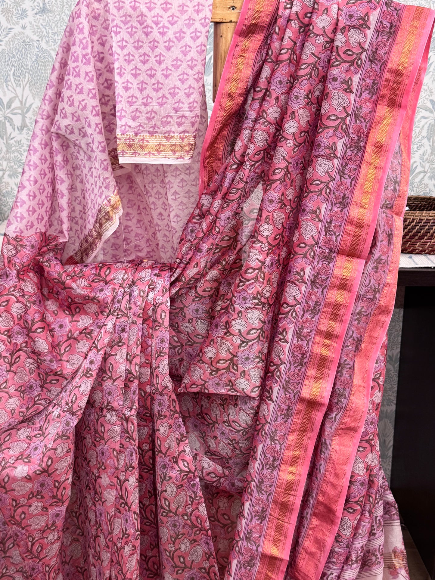 RUKMINI : HAND BLOCK PRINTED MAHESHWARI SILK COTTON SAREE