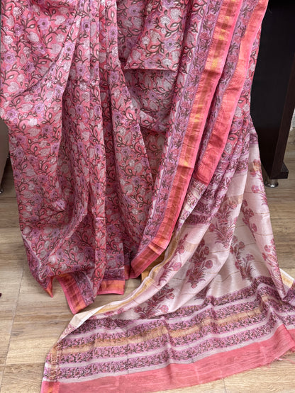 RUKMINI : HAND BLOCK PRINTED MAHESHWARI SILK COTTON SAREE