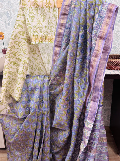 SHAMBHAVI : HAND BLOCK PRINTED MAHESHWARI SILK COTTON SAREE