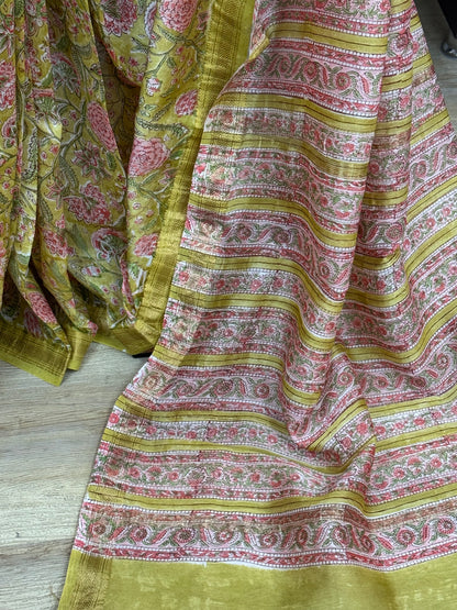 PHOOLPARNA : HAND BLOCK PRINTED MAHESHWARI SILK COTTON SAREE