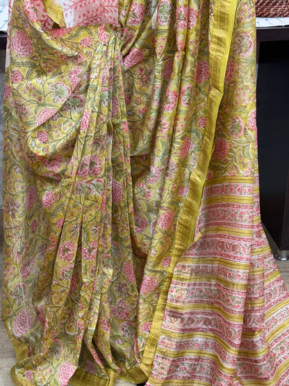 PHOOLPARNA : HAND BLOCK PRINTED MAHESHWARI SILK COTTON SAREE