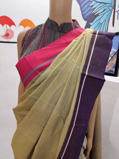 CHANDANA : BEIGE PATTEDA ANCHU SAREE