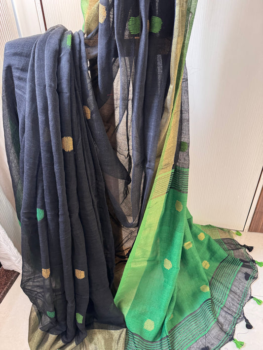 BLACK LINEN SAREE