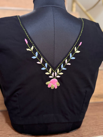 THE BOUQUET : BLACK HAND EMBROIDERED BLOUSE