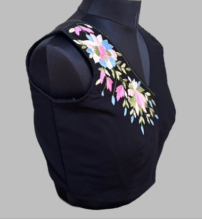 Black blouse with floral embroidery 