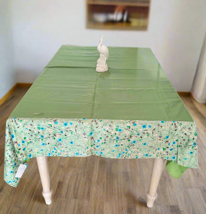 PLAIN GREEN WITH FLORAL COTTON TABLE COVER