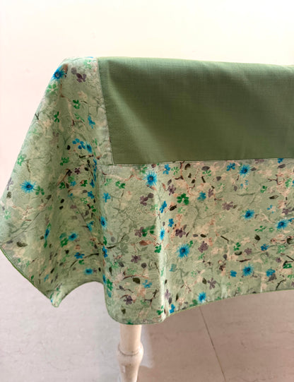 PLAIN GREEN WITH FLORAL COTTON TABLE COVER