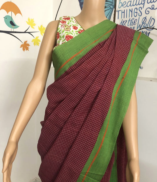 Red Saree with green border