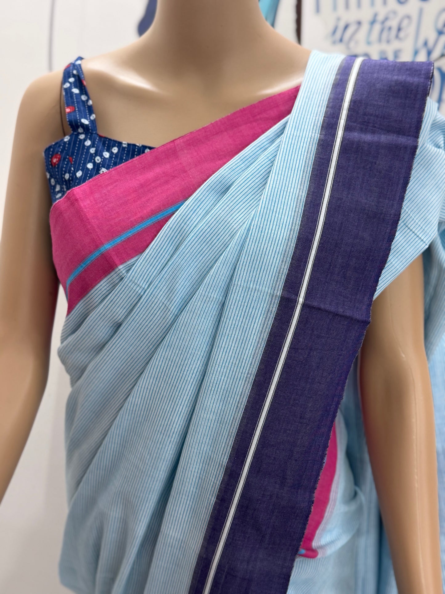 NEERJA : LIGHT BLUE PATTEDA ANCHU SAREE