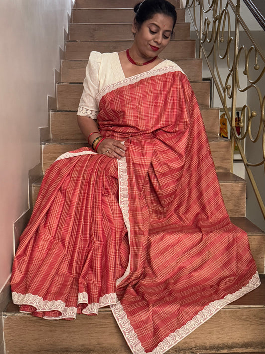 Tussar Red saree