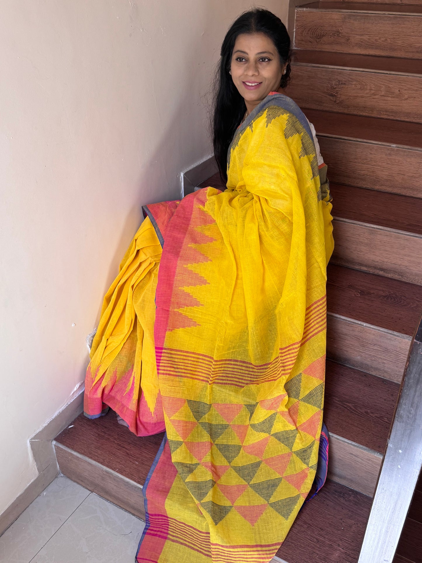 BHAIRAVI : YELLOW PURE LINEN JAMDANI SAREE