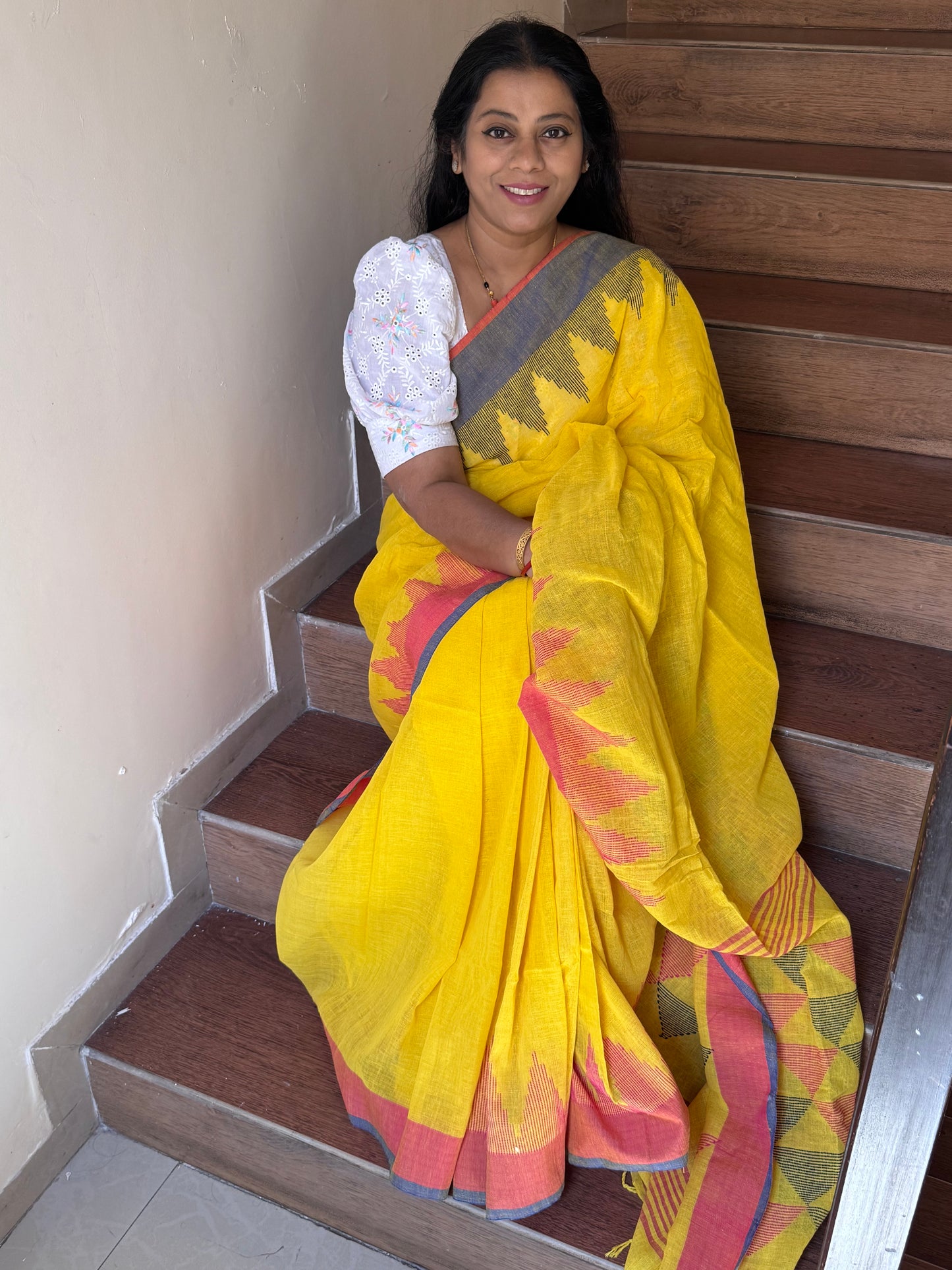 BHAIRAVI : YELLOW PURE LINEN JAMDANI SAREE