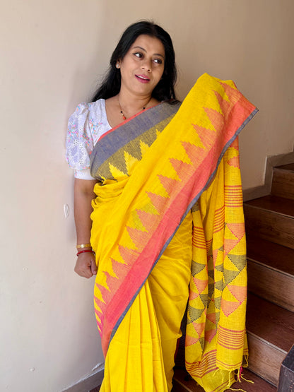 BHAIRAVI : YELLOW PURE LINEN JAMDANI SAREE