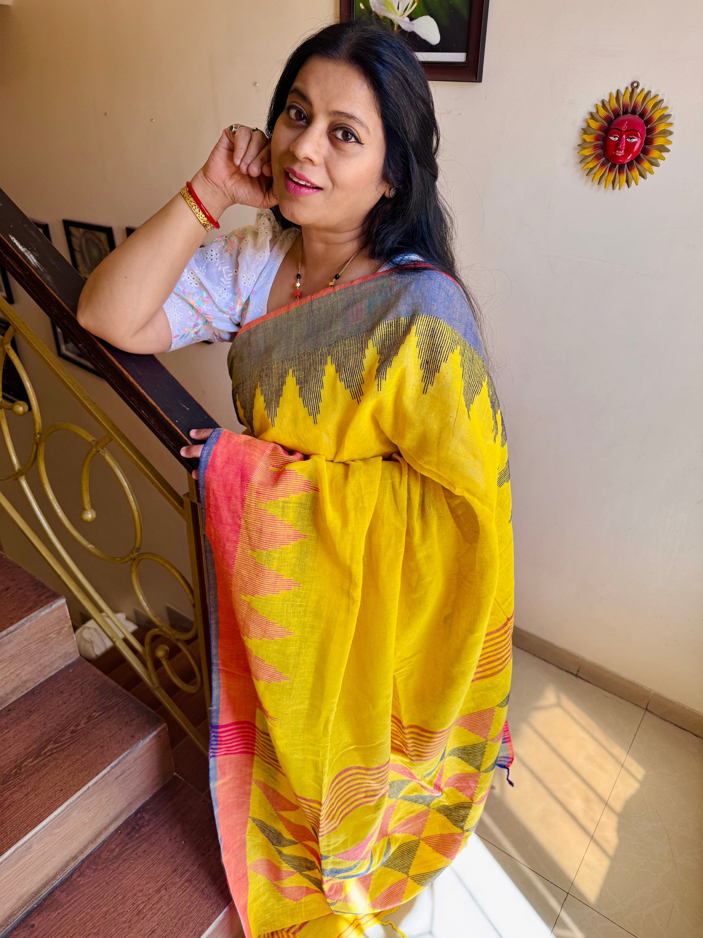 BHAIRAVI : YELLOW PURE LINEN JAMDANI SAREE